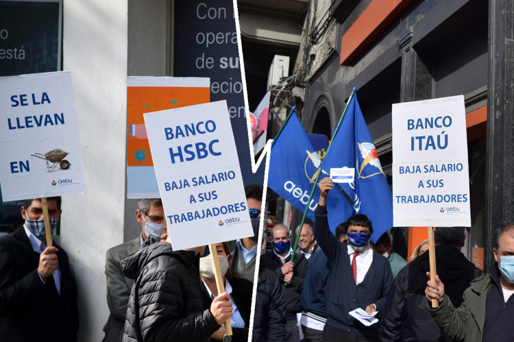 Movilización del sector financiero privado, esta tarde, frente al HSBC | Fotos: Santiago Gómez