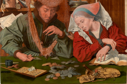 Fragmento de El cambista y su mujer | Marinus van Reymerswale | Museo del Prado