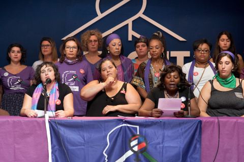 Acto en la sede del PIT CNT por Día Internacional de la Mujer. | Foto: Ricardo Antúnez / adhocFOTOS (Archivo, 2018)