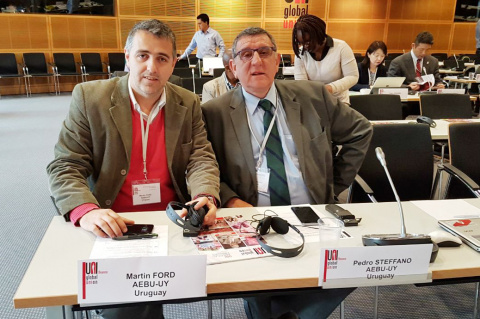 Martín Ford y Pedro Stéffano en la cumbre de UNI Global Unión, ayer en Nyon (Suiza)